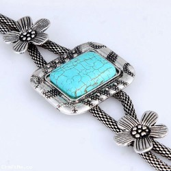 StunningTibet silver Blue Oblong Howlite Turquoise Bead Flower Chain Bracelet
