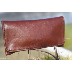 BROWN LEATHER TOBACCO POUCH WITH ZIPPED POCKET - LIGHTER POCKET -PAPER DISPENSER